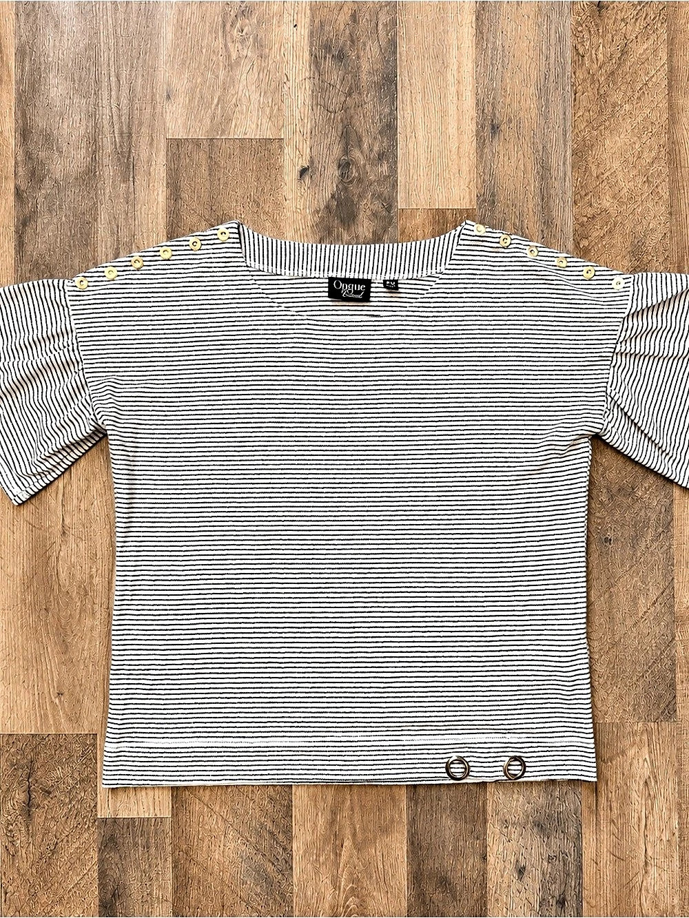 Onque Casual Striped Short Sleeve Top Black & White Medium